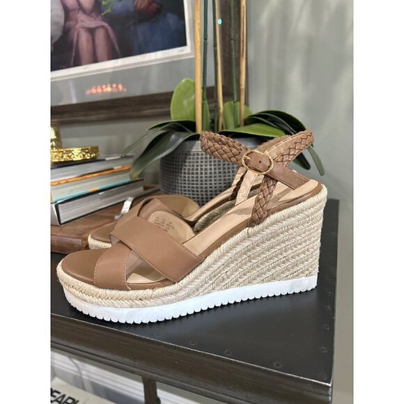 Stuart Weitzman Mykonos Espadrille Braided Leather Wedge Sandal Brown Womens  10 - Picture 6 of 14